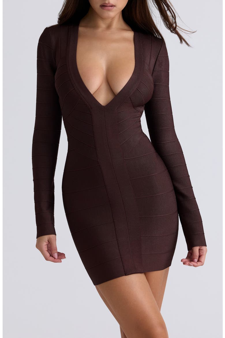 The Super Plunge Long Sleeve Bandage Minidress, Alternate, color, CHOCOLATE