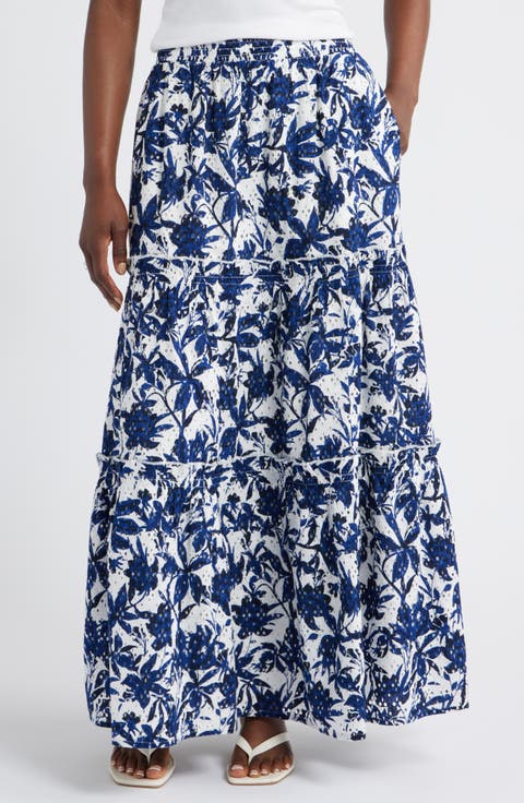 Printed Eyelet Tiered Skirt