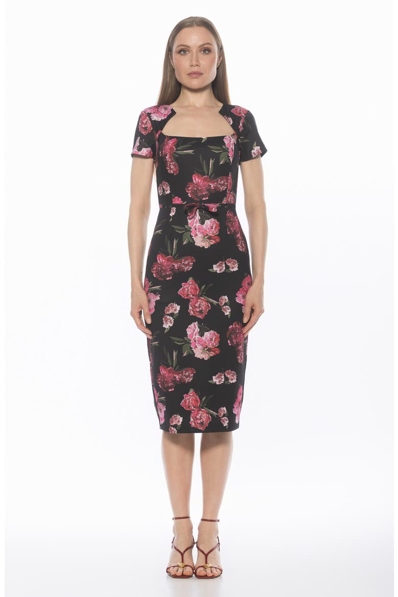 Alma Sheath Midi Dress, Alternate, color, BLACK FLORAL