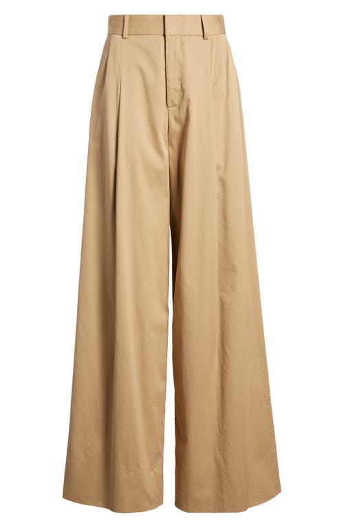 Frame Pleated Wide Leg Trousers In Camel