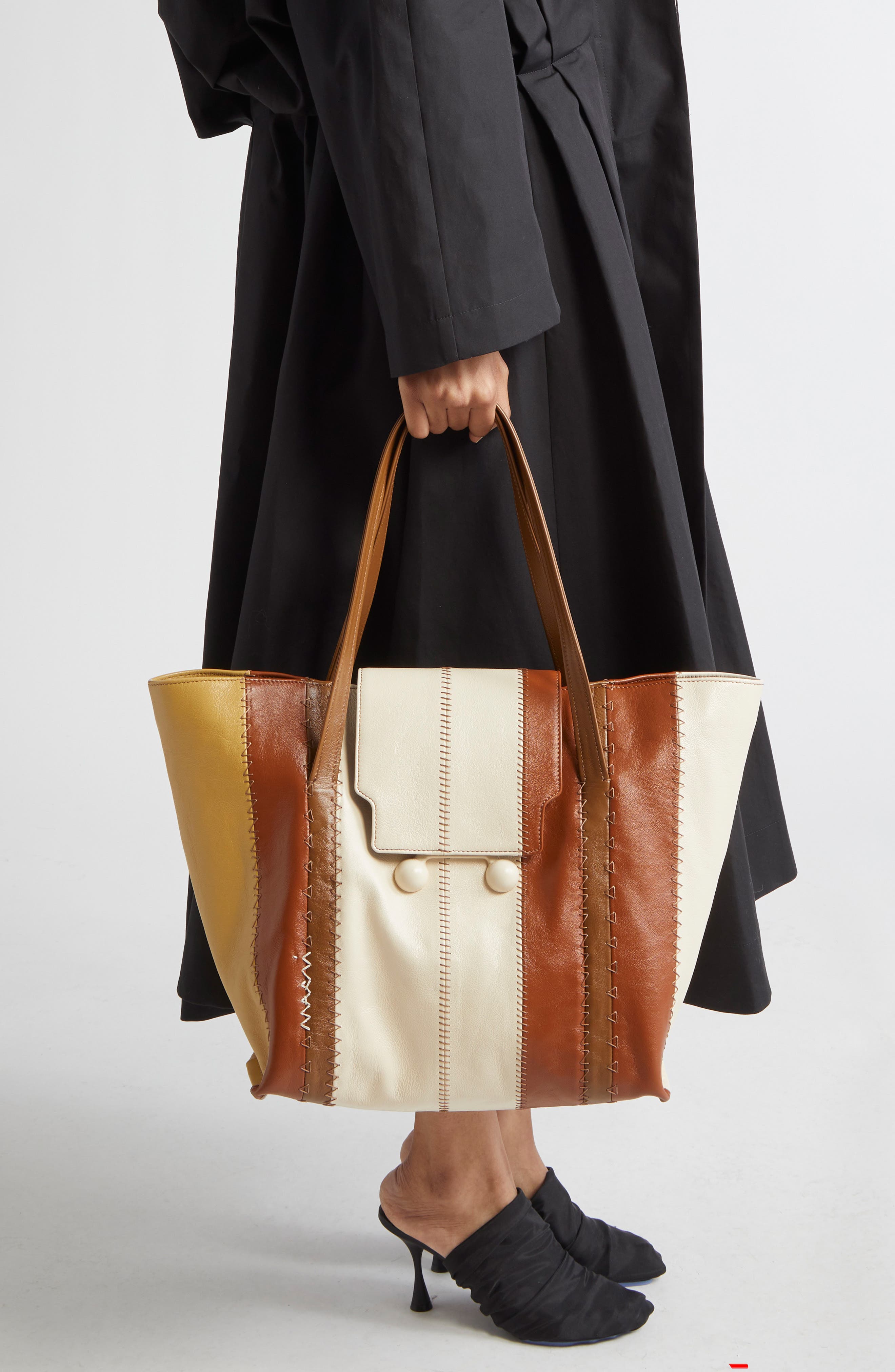 Marni Stripe Leather Tote, Alternate, color, 