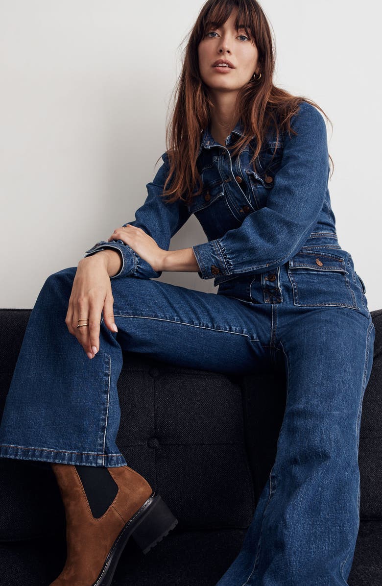 Madewell Denim Flare Jumpsuit, Alternate, color,