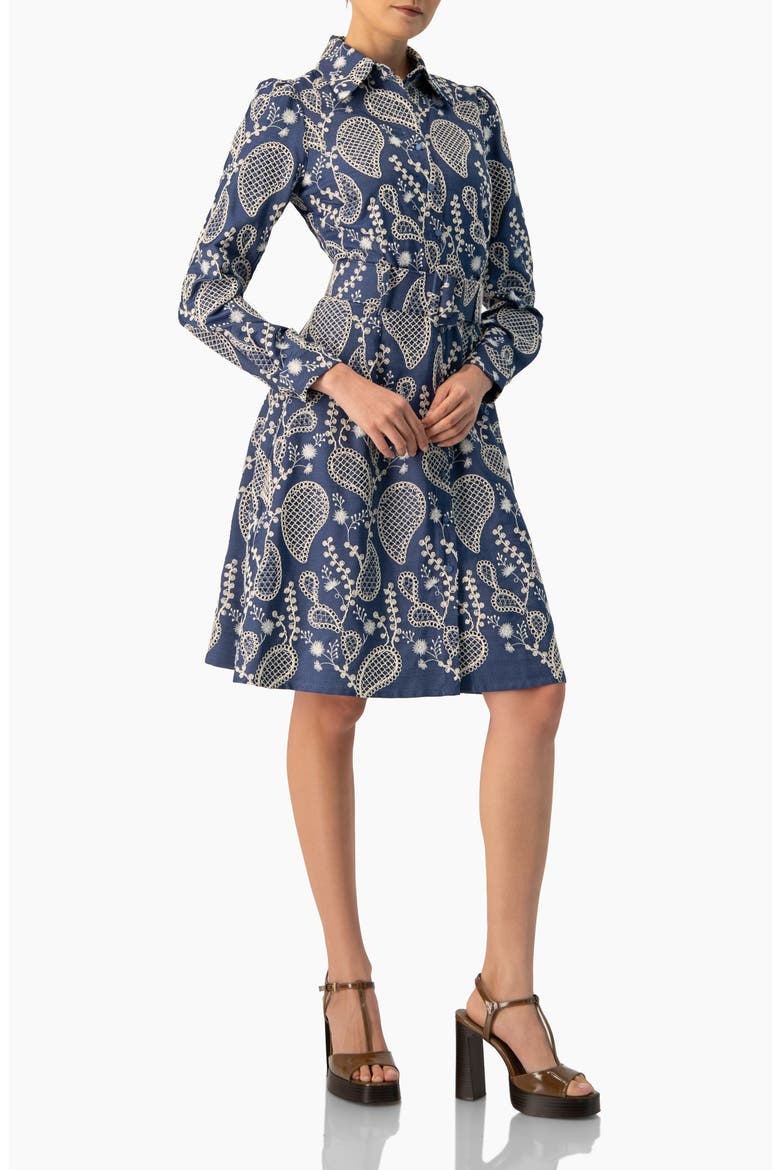 Long Sleeve A-Line Dress with Floral Embroidery, Alternate, color, Blue