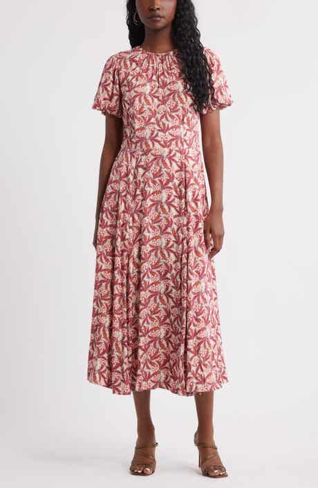 Chelsea28 Shirred Neck Puff Sleeve Midi Dress