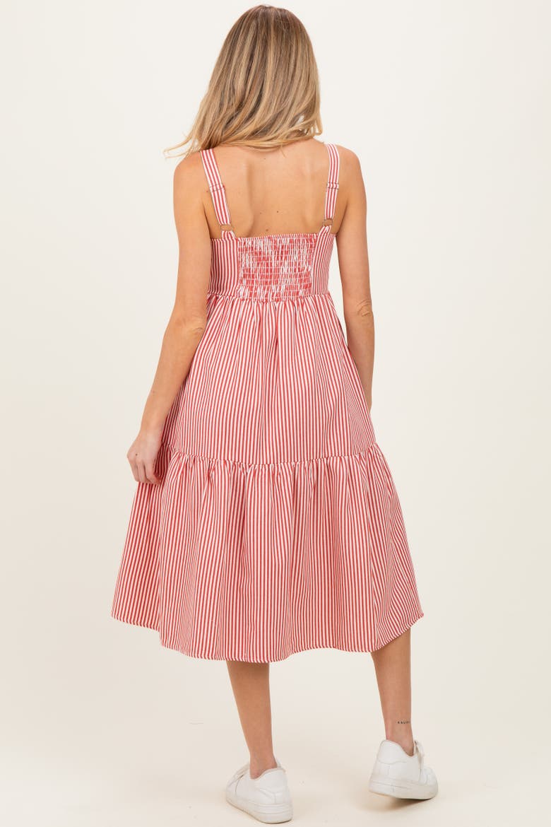 Striped Tiered Overall Dress, Alternate, color, Red