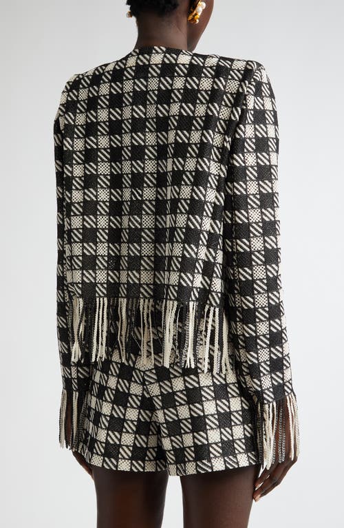 Oscar De La Renta Check Fringe Crop Jacket