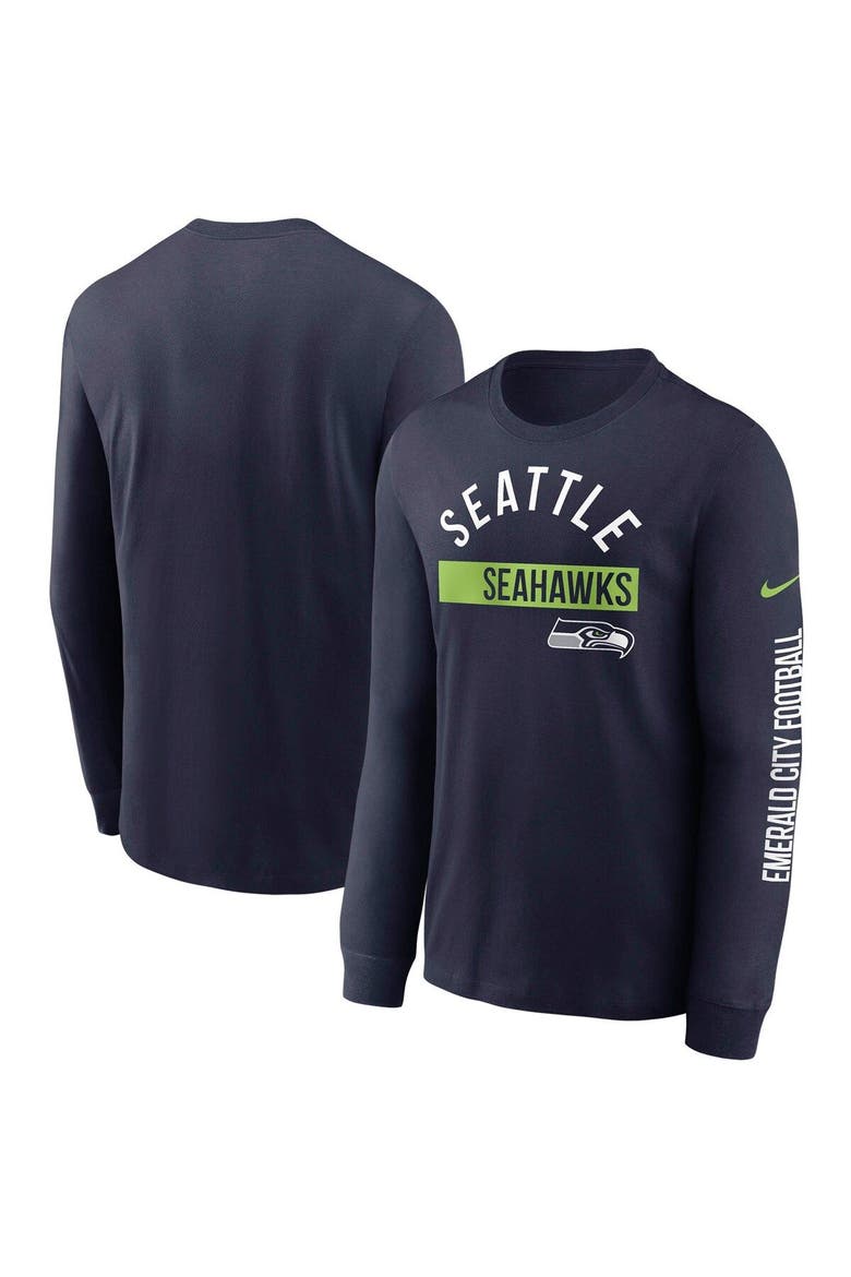 Men's Nike College Navy Seattle Seahawks Fan Gear Color Bar Long Sleeve T-Shirt, Main, color, Navy