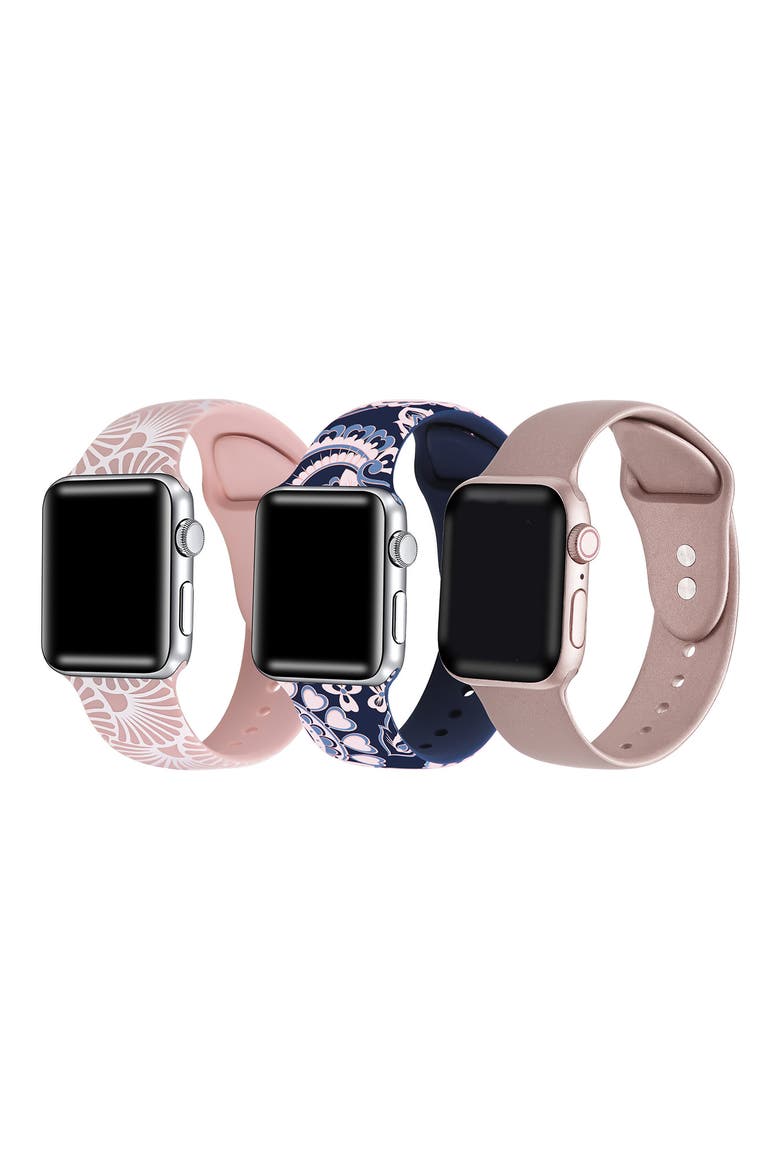 Assorted 3-Pack Silicone Apple Watch® Watchbands, Main, color, PINK/ NAVY MULTI
