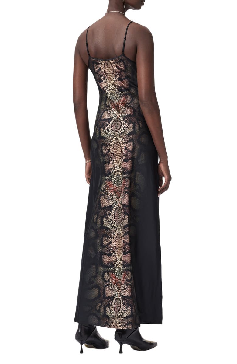 AllSaints Bryony Snakeskin Print Slipdress, Alternate, color, Ophis Black