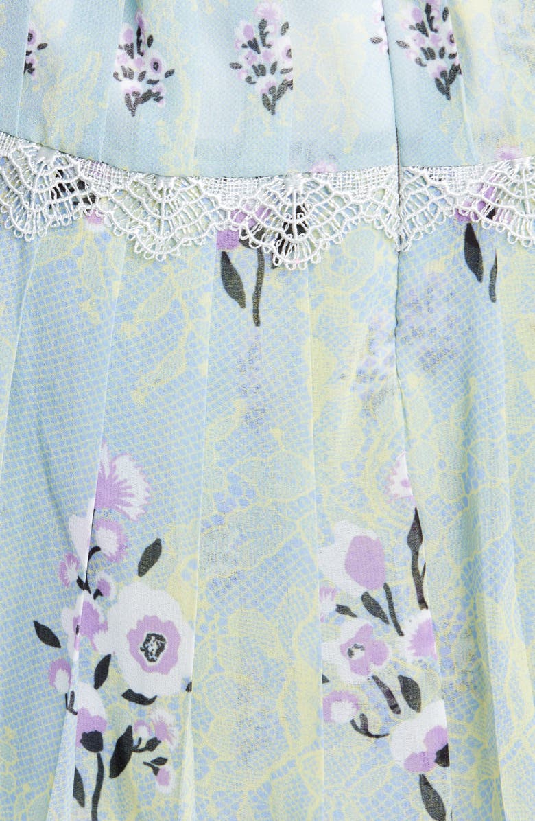 Self-Portrait Floral Pleated Tiered Chiffon Midi Dress, Alternate, color,