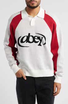 Obey Soccer Long Sleeve Cotton Polo Sweater
