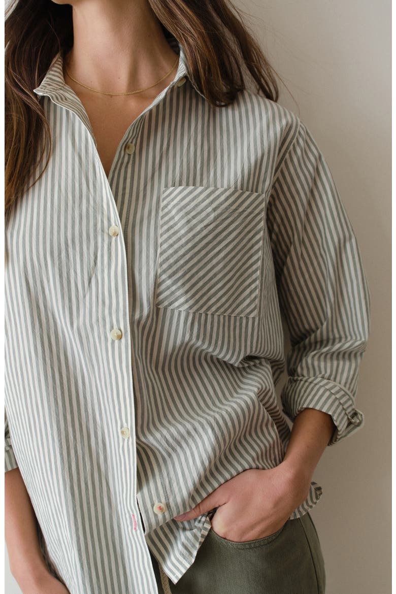 Jane California Relaxed Stripe Cotton Poplin Button-Up Shirt, Alternate, color, OLIVE STRIPE