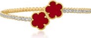 CZ by Kenneth Jay Lane Cubic Zirconia & Synthetic Coral Clover Bypass Bracelet