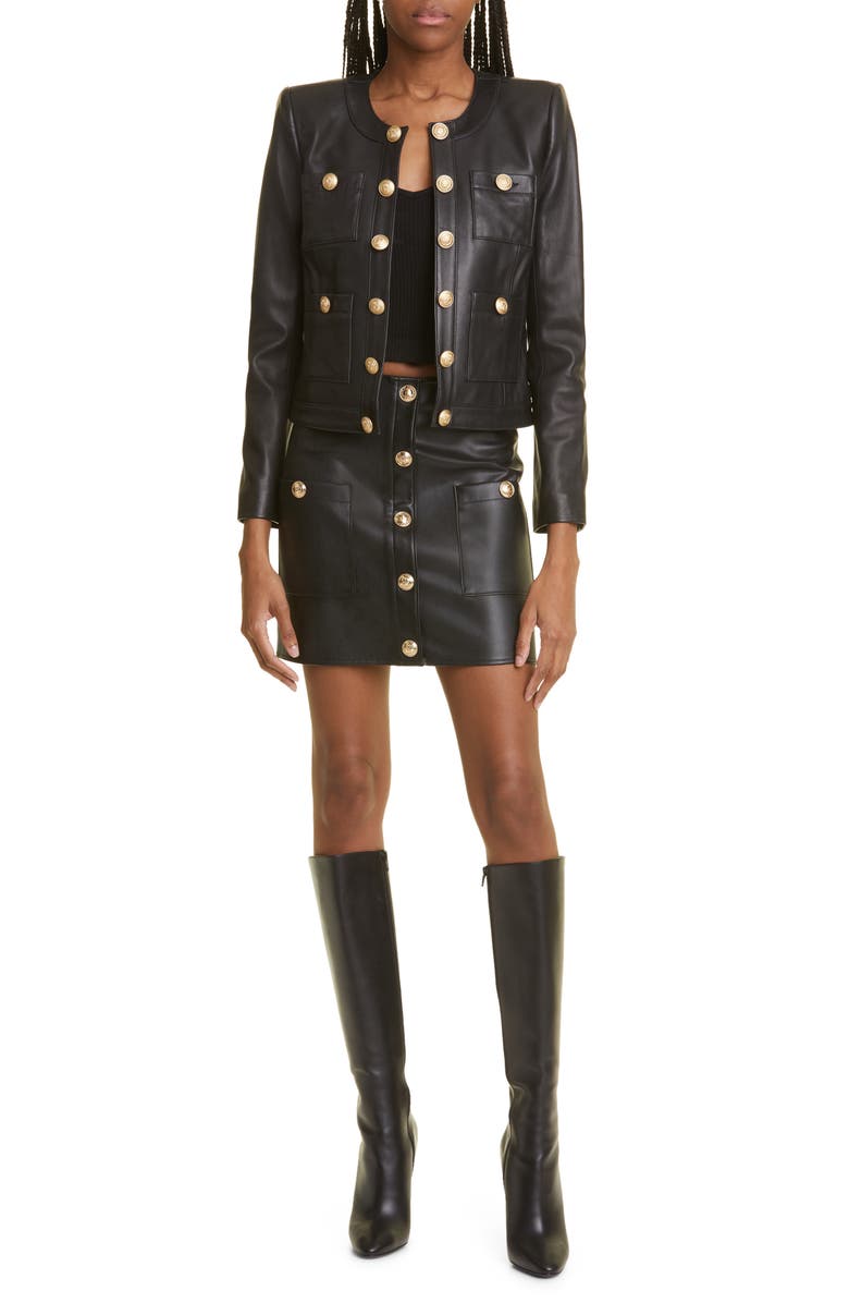 L'AGENCE Truman Snap Faux Leather Miniskirt, Alternate, color, 