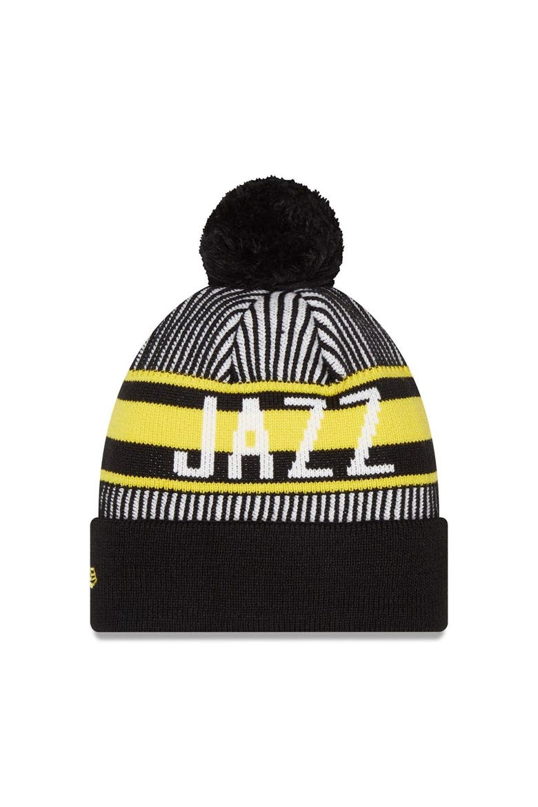 Men's New Era Navy Utah Jazz Striped Cuffed Pom Knit Hat, Alternate, color, Navy