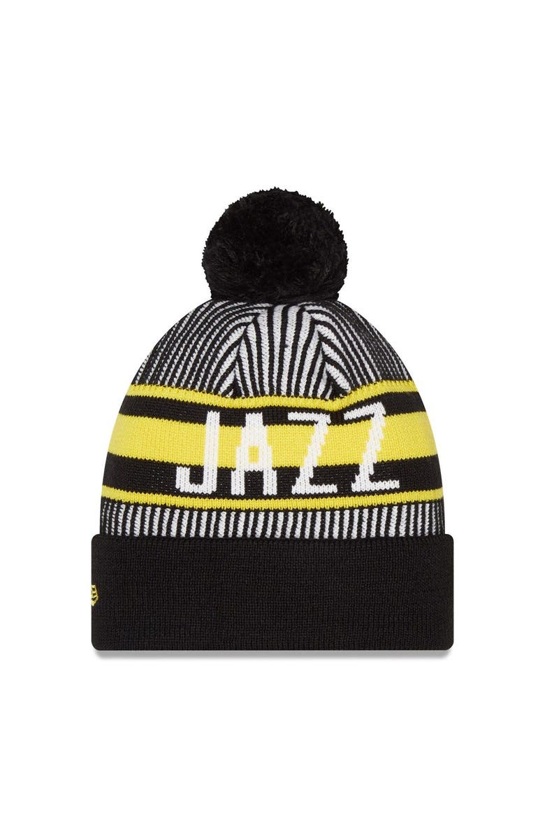 New Era Men's New Era Navy Utah Jazz Striped Cuffed Pom Knit Hat, Alternate, color, Navy