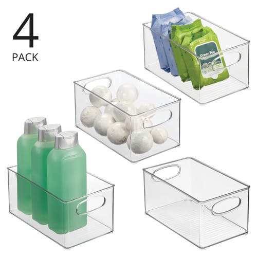Mdesign Plastic Storage Organizer Wide Container Bin With Handles In Transparent