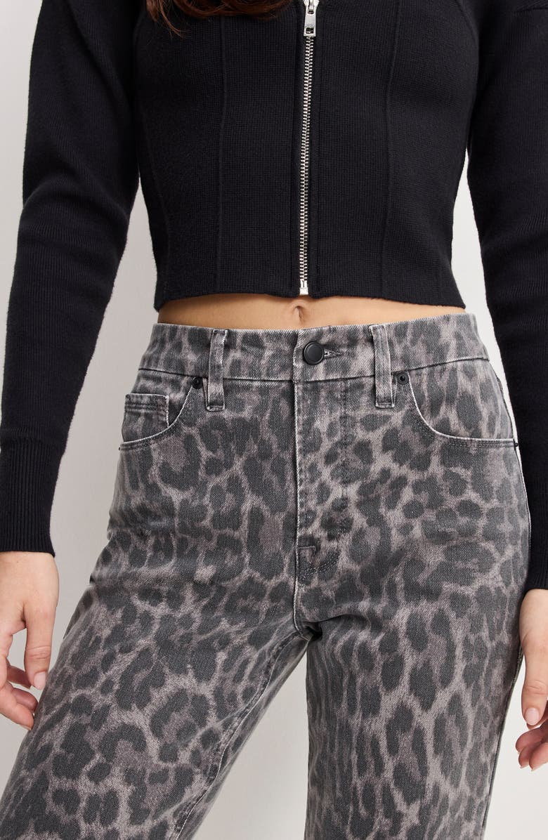 Good American Good Icon Leopard Print Straight Leg Jeans, Alternate, color, Grey Lucky Leopard