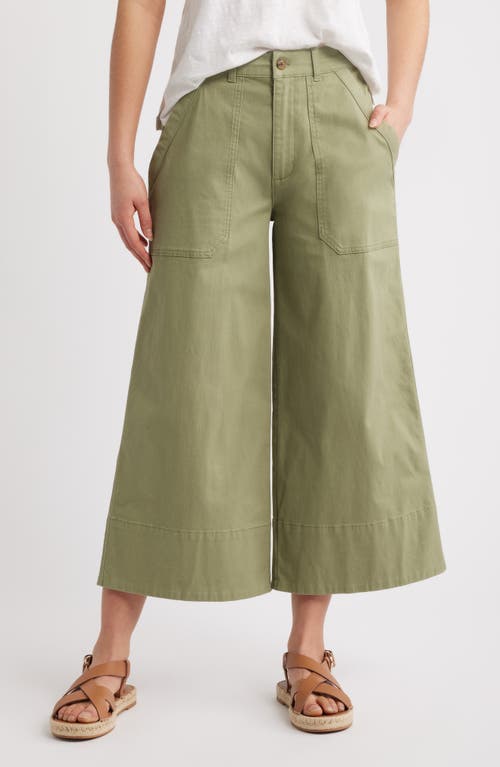 Caslonr Caslon(r) Wide Leg Crop Twill Pants In Olive Acorn