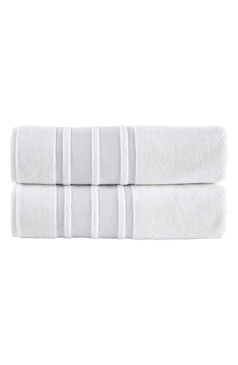 Brooks Brothers Contrast Boarder 2-Piece Towel Set, Main, color, Silver