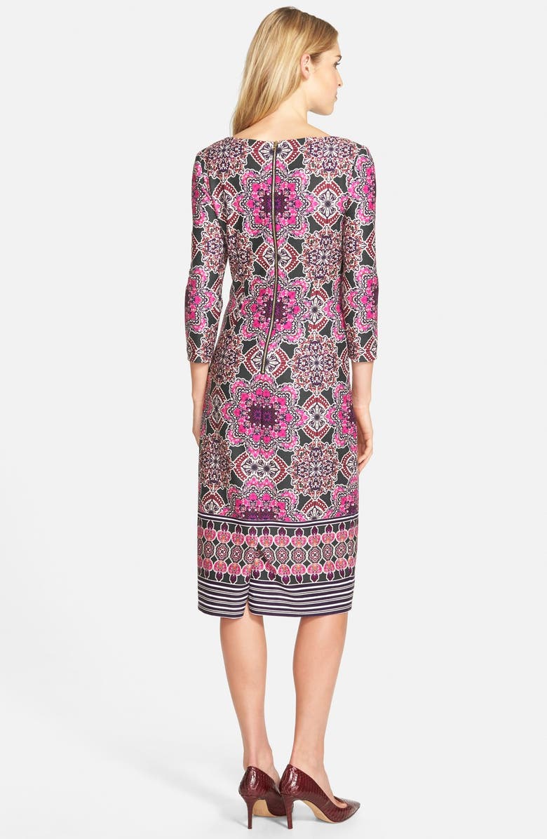 Eliza J Print Ponte Midi Sheath Dress, Alternate, color,
