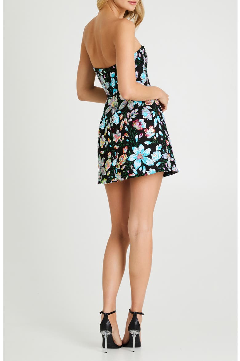 Linda Floral Sequin Strapless Minidress, Alternate, color, TURQUOISE/ BLACK FLORAL