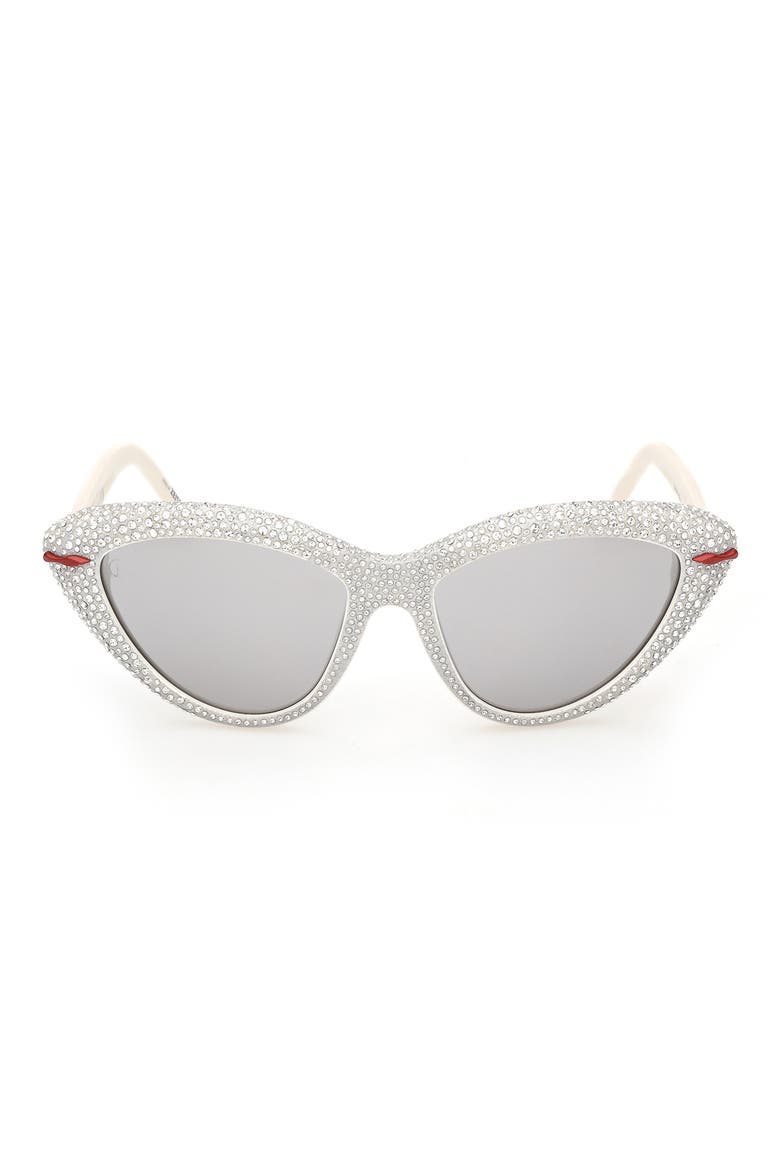 56mm Cat Eye Sunglasses, Main, color, WHITE / SMOKE MIRROR