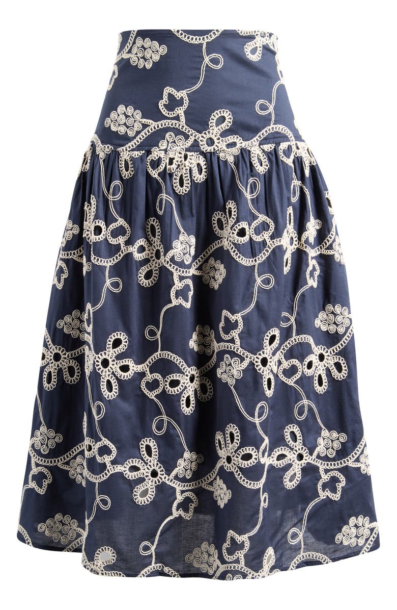 CeCe Embroidery Flounce Cotton Skirt, Alternate, color, Night Shade