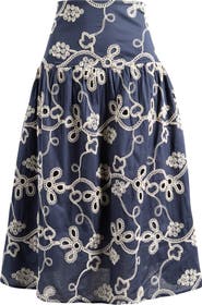 CeCe Embroidery Flounce Cotton Skirt