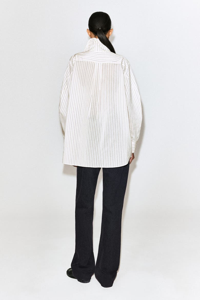 Striped Cotton-Silk High-Collar Shirt, Alternate, color, IVORY / BROWN / STRIPED