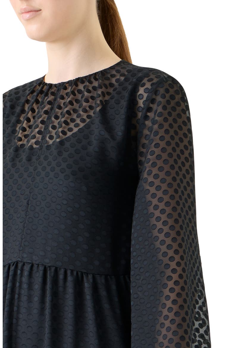 Polka Dot Long Sleeve Devoré Dress, Alternate, color, BLACK