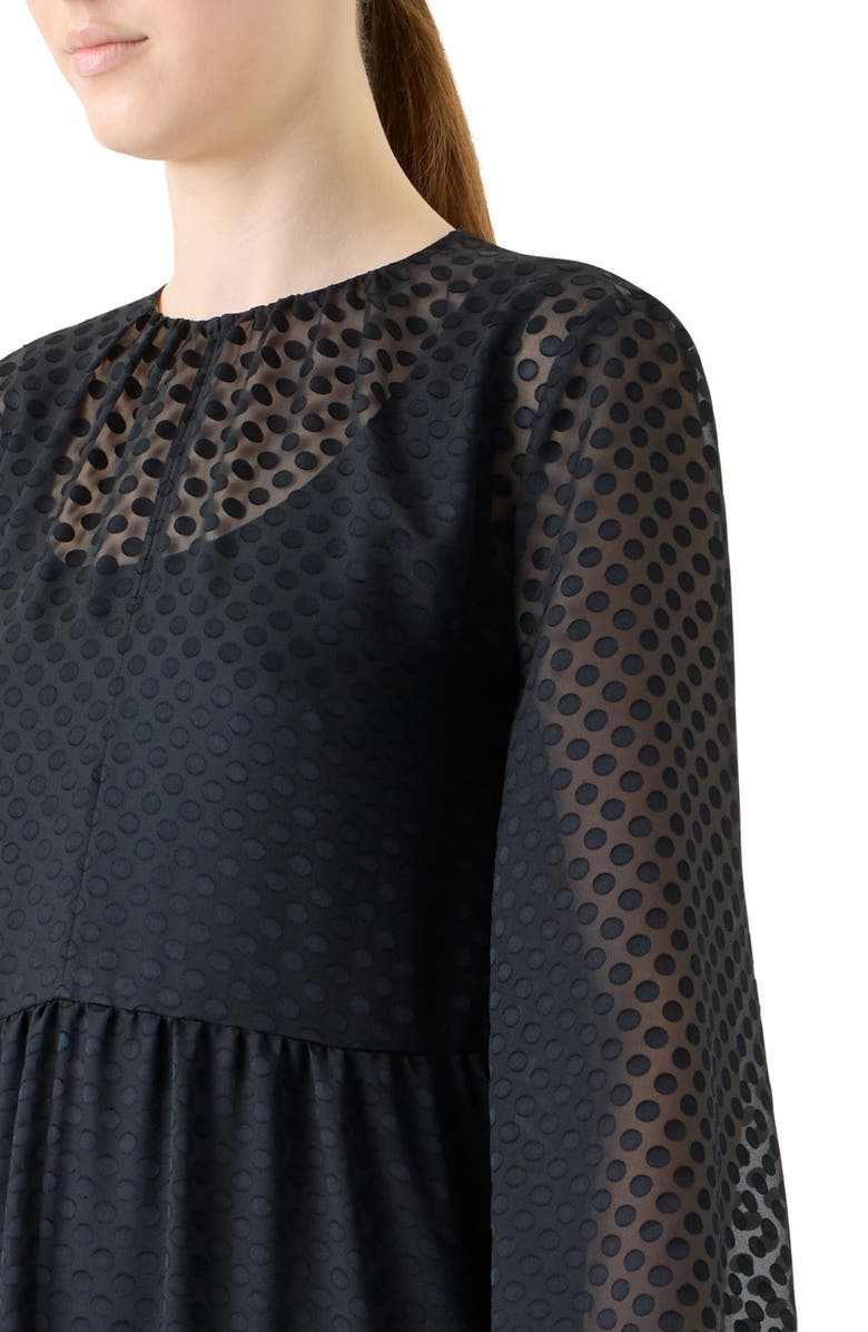 Akris punto Polka Dot Long Sleeve Devoré Dress, Alternate, color, Black