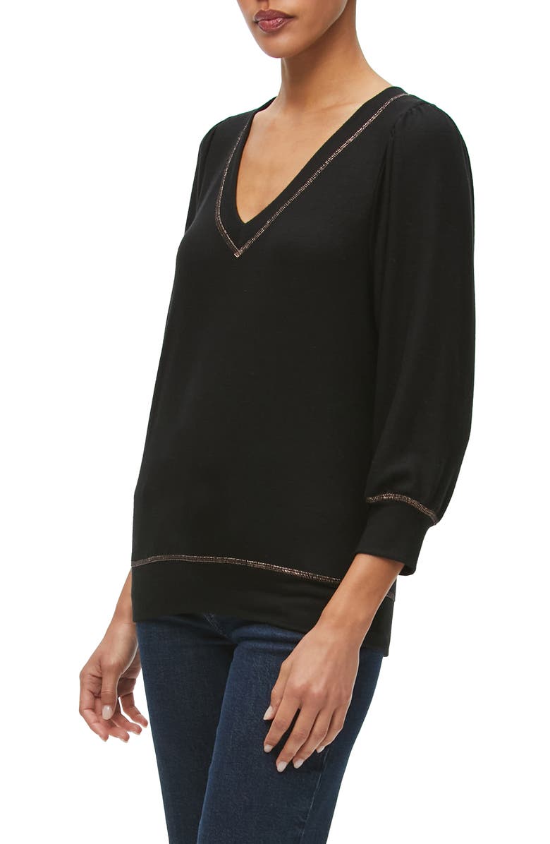 Michael Stars Gabriella Sparkle Trim V-Neck Knit Top, Alternate, color,