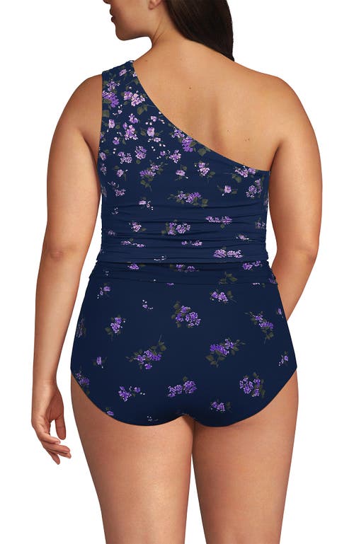 Lands' End Ruched One Shoulder Midkini Swimsuit Top In Navy Bouquet Cascade Floral