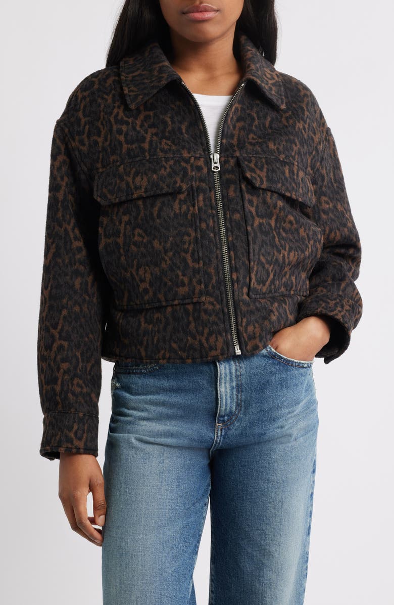 Lucky Brand Zip Front Crop Jacket, Main, color, Leopard