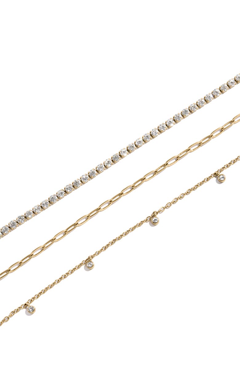 BaubleBar Tate Set of 3 Waterproof Necklaces, Alternate, color, Goldtone Plate/ Cubic Zirconia