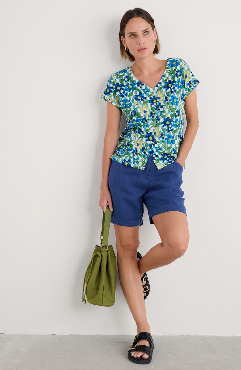 Seasalt Cornwall Studio Glass Organic Cotton Button-Up Top, Alternate, color, Picnic Floral Chalk
