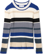 Charlotte & George Knit Rib Stripped Top, Long Sleeve Crewneck