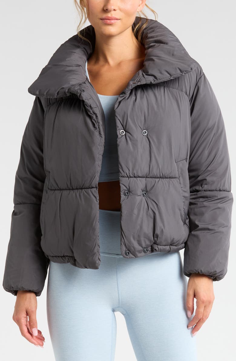 Zella Cozy Cocoon Puffer Jacket, Main, color, Grey Forged