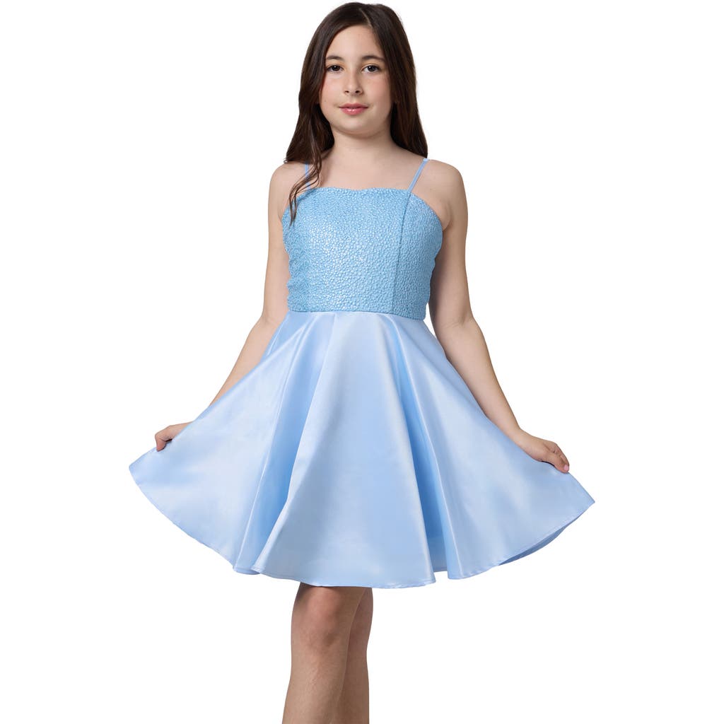 Un Deux Trois Sequin And Satin Party Dress In Blue