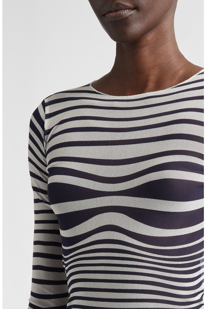 Re-Edition Body Morphing Trompe l'Oeil Long Sleeve Mesh Top, Alternate, color, ECRU/ NAVY