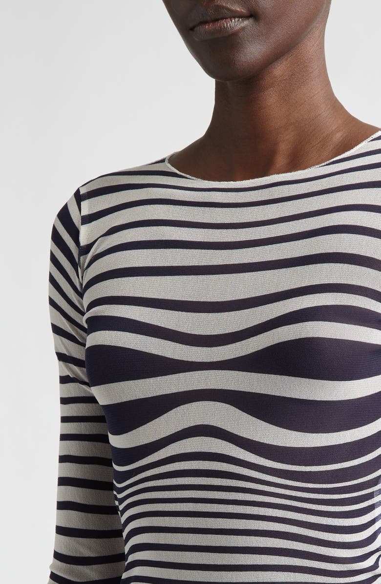 Jean Paul Gaultier Re-Edition Body Morphing Trompe l'Oeil Long Sleeve Mesh Top, Alternate, color, Ecru/ Navy