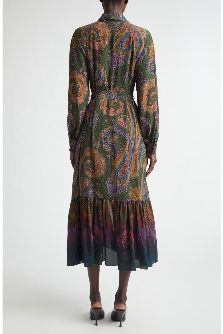 Paisley Print Long Sleeve Shirtdress, Alternate, color, GREEN