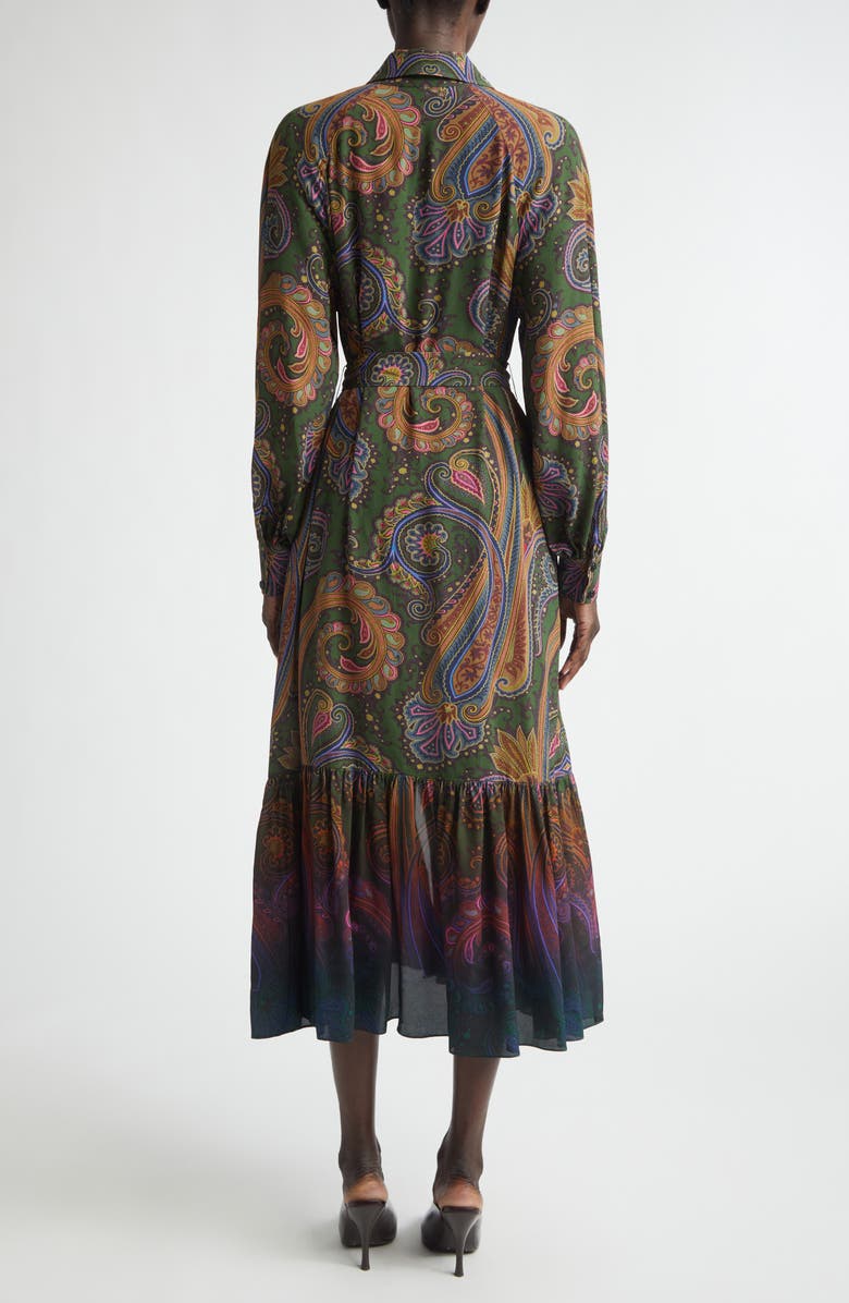 Etro Paisley Print Long Sleeve Shirtdress, Alternate, color, Green