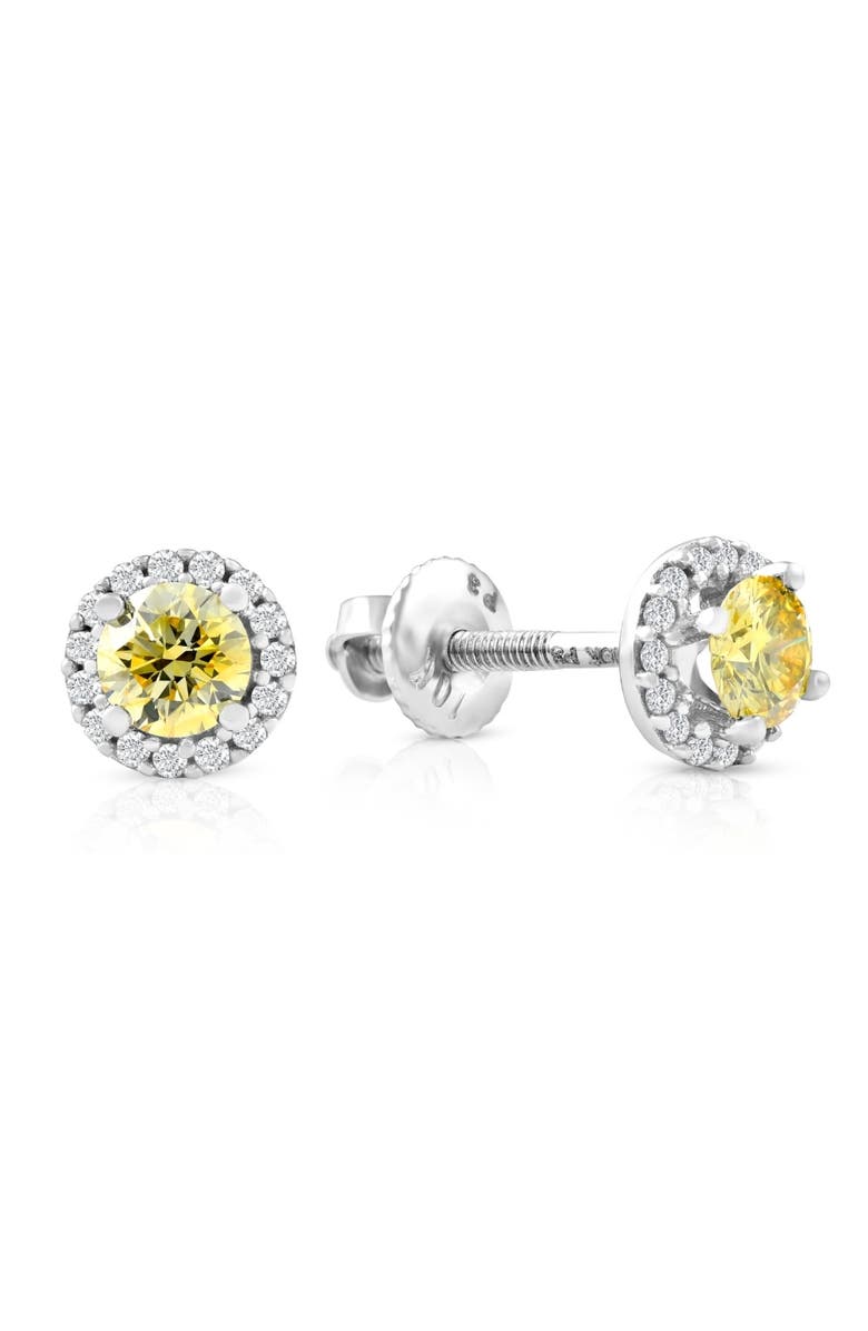 Bliss Diamond 1/2 Ct Halo Fancy Canary Lab Grown Diamond Studs 10k Gold Earrings, Alternate, color, 