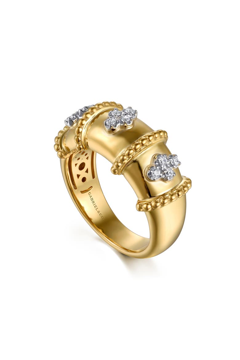 Bujukan Clover Diamond Wide Band Ring, Alternate, color, 14K YELLOW/ WHITE GOLD