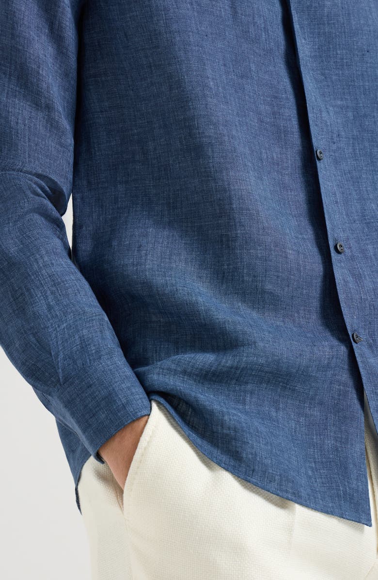 Brunello Cucinelli Délavé linen shirt, Alternate, color, Navy Blue