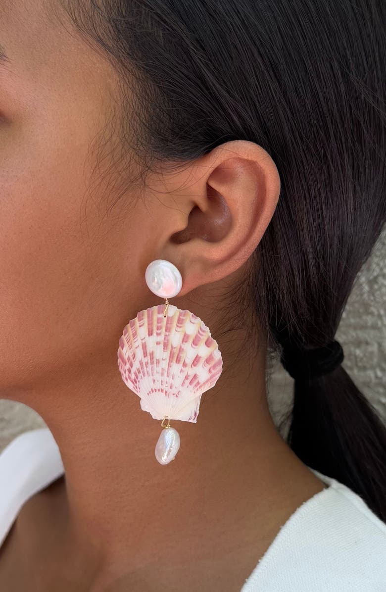 Adornia Shell & Faux Pearl Drop Earrings, Alternate, color, Pink