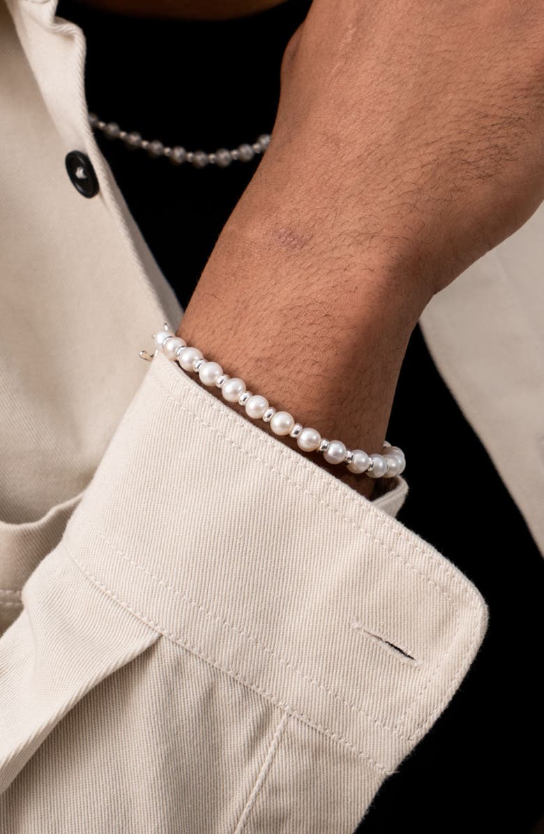 Dower & Hall Men's White Pearl Halo Bracelet, Alternate, color, Sterling Silver