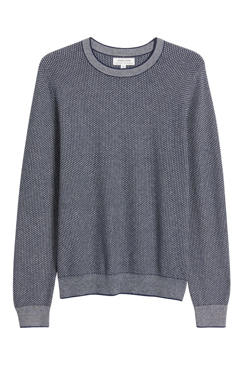 Texture Cotton & Cashmere Sweater, Alternate, color, NAVY-OATMEAL HEATHER